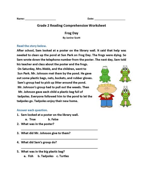 Second grade reading worksheets .